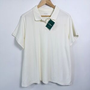 LL Bean Premium Double L Polo Shirt Womens 2X Cream‎ Minimalist Preppy